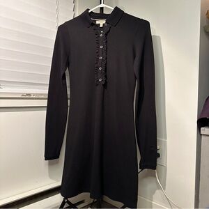 Burberry London Black Ruffle Polo Shirt Dress Button Up Top One Piece Skirt
